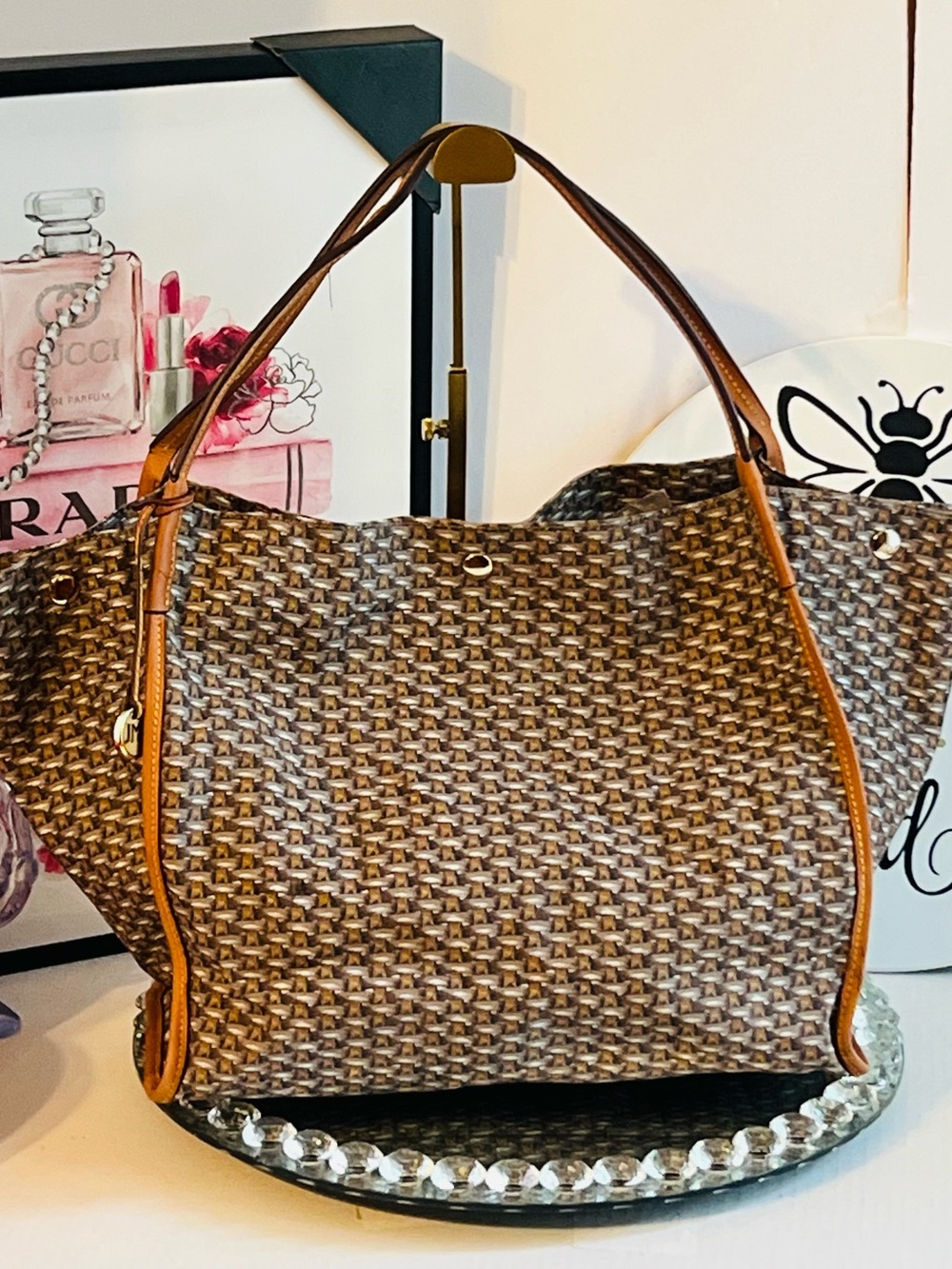 J. McLaughlin Brown and Tan Woven Tote